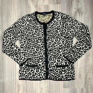 Chadwicks of Boston Leopard Cardigan Button Up Long Sleeve Sweater Top Size L